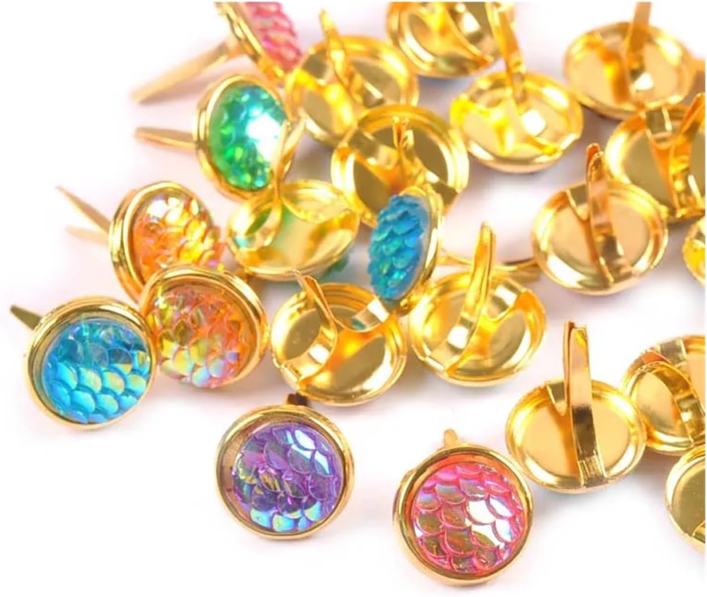 Brads 80pcs Squama Pattern Brads for DIY Scrapbooking Embellishments Fastener Metal Crafts Brad for Paper Crafts DIY Cards Clothing(Color 3)