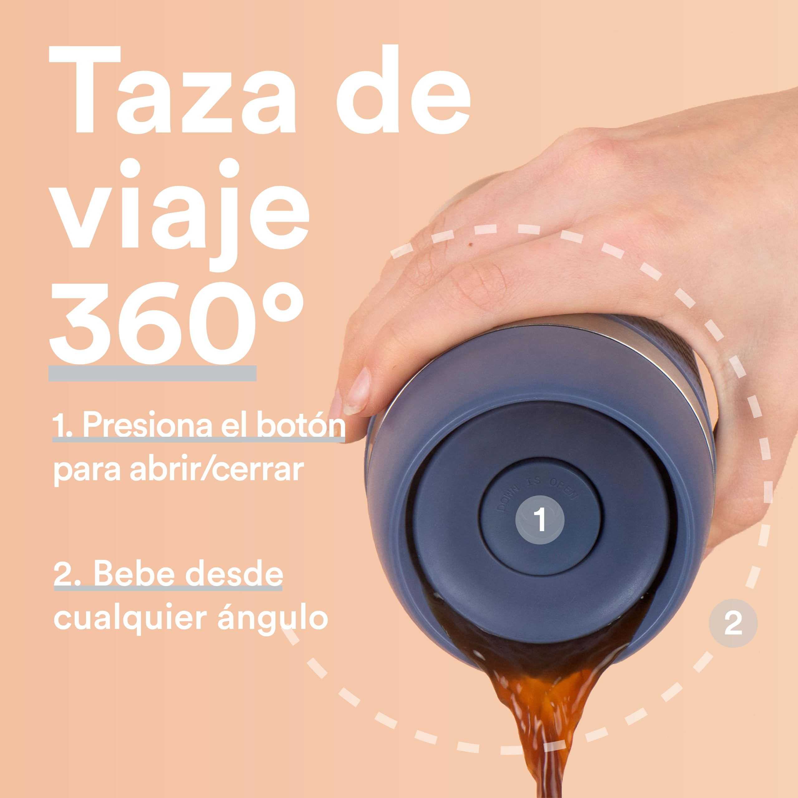 Moon - 360° reisbeker, waterproof, herbruikbaar, thermisch geïsoleerd voor warme en koude dranken, compatibel met bekerhouders voor in de auto (450 ml, zwart