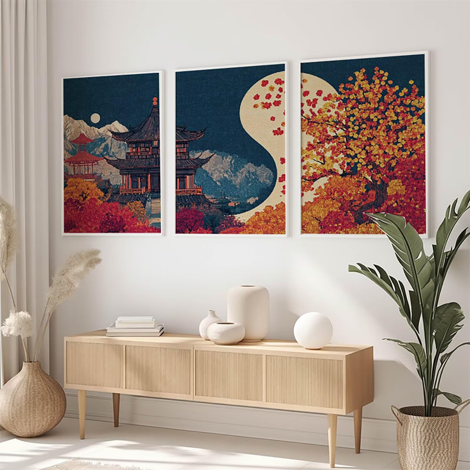Diamond Painting 3 Teilig Baum Diamond Art Pavillon Eckige Kristall Kunst Erwachsene Mosaik Bastelset Diamanten Kreatives für Wohnaccessoires 60x90cm a-1311