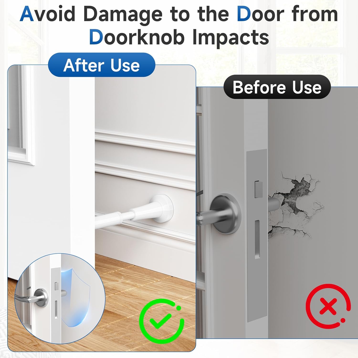 4pcs Adjustable Spring Door Stops, 4.17-5.35in Aluminum Long Door Stoppers with Silicone Tip, Matte Black Door Stop for Bottom of Door, Screw & Adhesive Installation, White