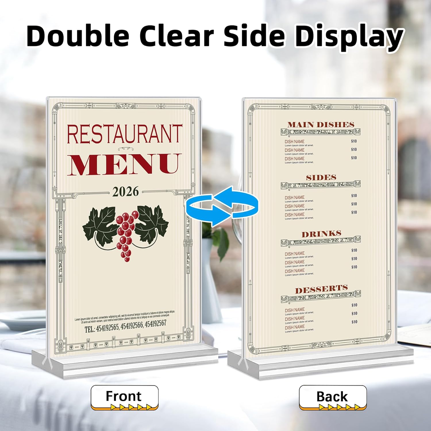 Acrylic Sign Holder 8.5 x 11, 12 Pack Acrylic Display Stand, Double-Sided Clear Sign Holder, Vertical Plastic Stands for Display, Stand up Table Top Frame Paper Holder for Office Business Store Restaurants Vertical 12 Pack 8.5x11''