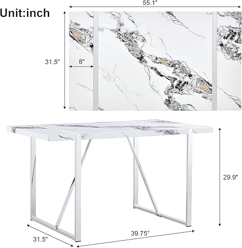Miniatura 2 de Dining Table, 55 inch Faux Marble Kitchen Table for 4 People, Rectangular Dinner Table for Dining Room, Home Office, Living Room Furniture, Easy
