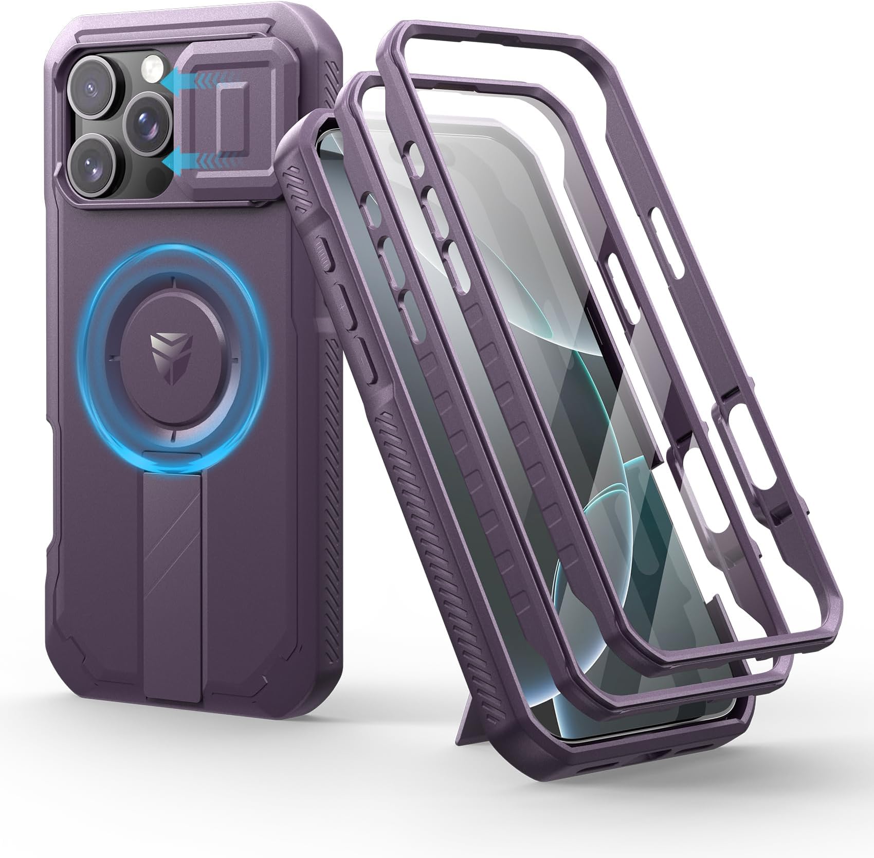 Dexnor for iPhone 16 Pro Max Case with Slide Camera Cover&Adjustable Kickstand & Built-in Screen Protector,Compatible With MagSafe Shockproof Cases Heavy-duty Magnetic Protective Cover,Phantom Purple