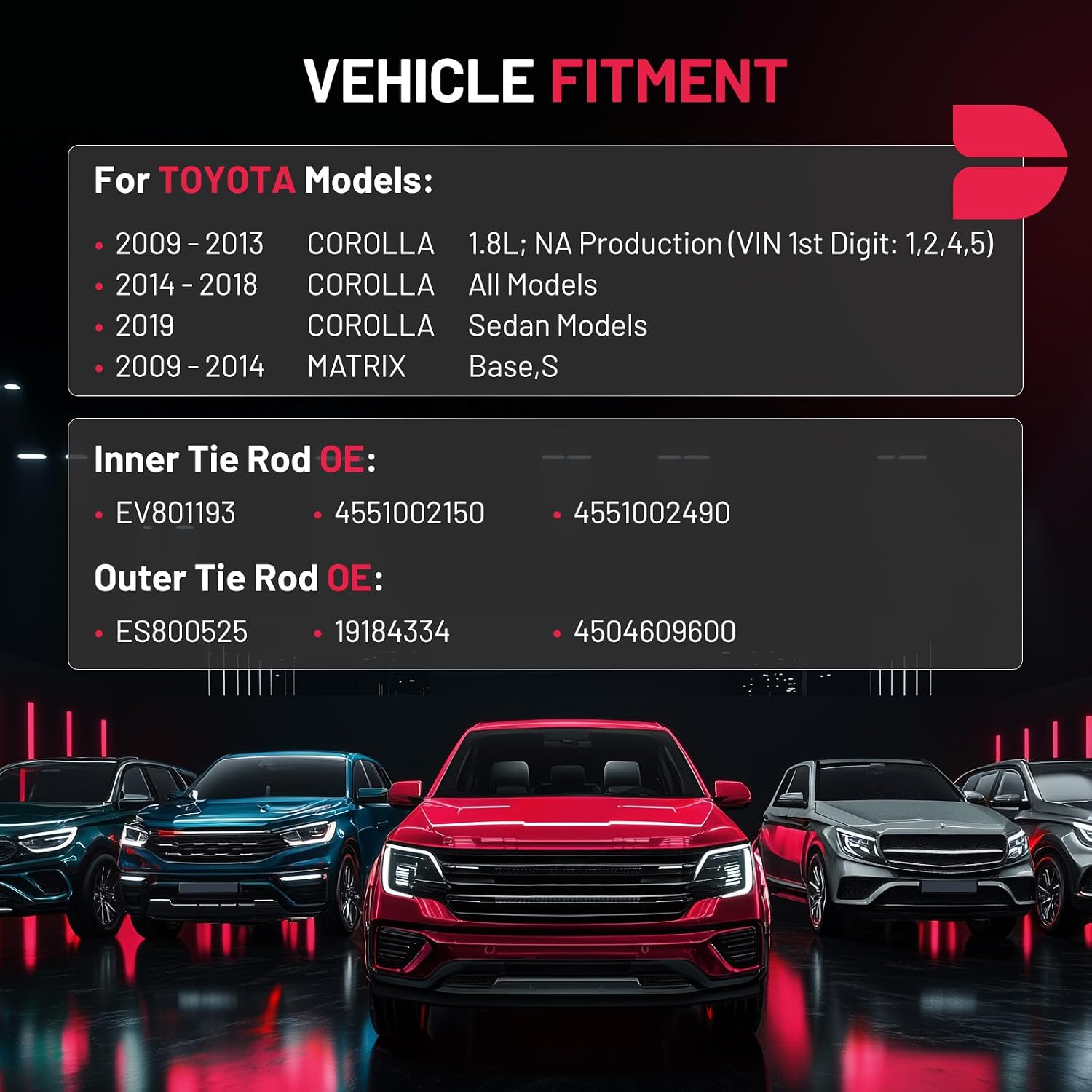 BDFHYK 4pcs Tie Rod Ends Kit Compatible with Toyota Corolla 2009-2019,2*Inner EV801193+2*Outer ES800525