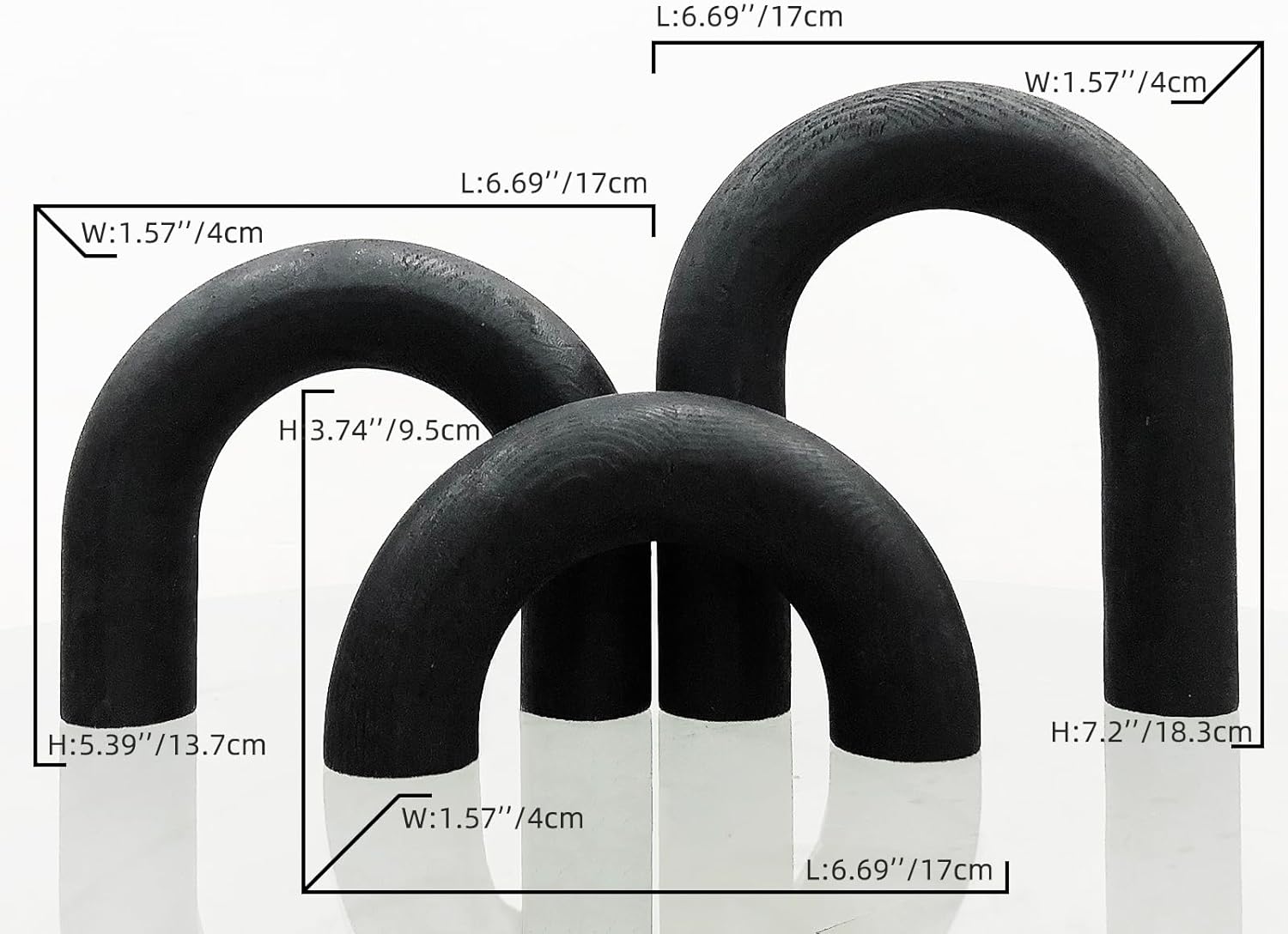 3Pcs Wood Arches Decorative Object Small Wooden Arch Coffee Table Shelf Décor Accents Boho Decor Pieces for Home Room House Console Mantel Books Centerpiece Decoration (Black)