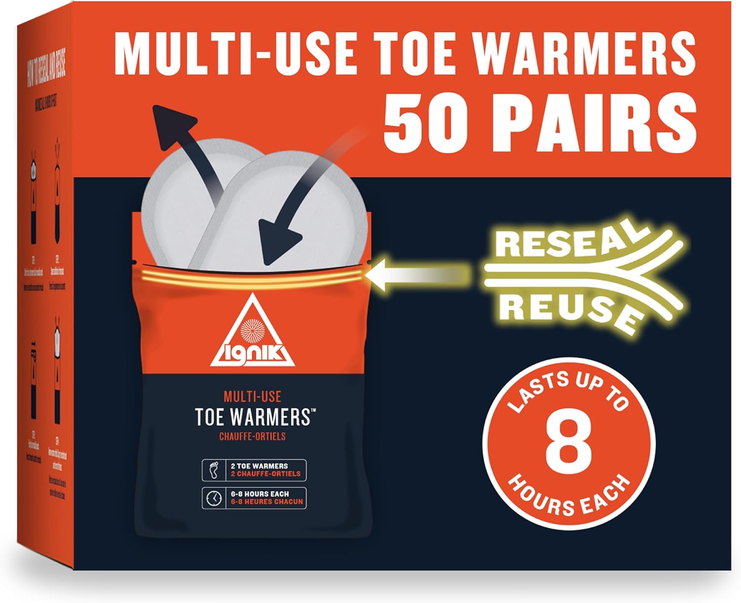 Ignik 8-Hour Compostable Toe Warmers with Resealable AirBarrier Pouch