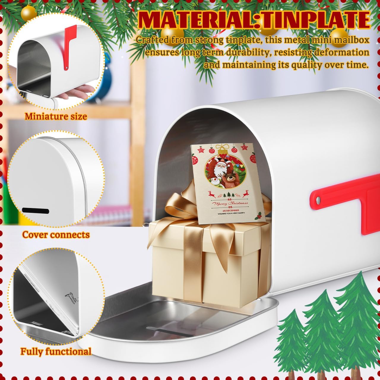 Toyvian 2pcs Mini Mailbox, Kids Small Mailbox for Classroom Role Playing, White Tinplate Mail Box for Cards, Cash, DIY Handicraft, 6.10x4. 40x3. 73in