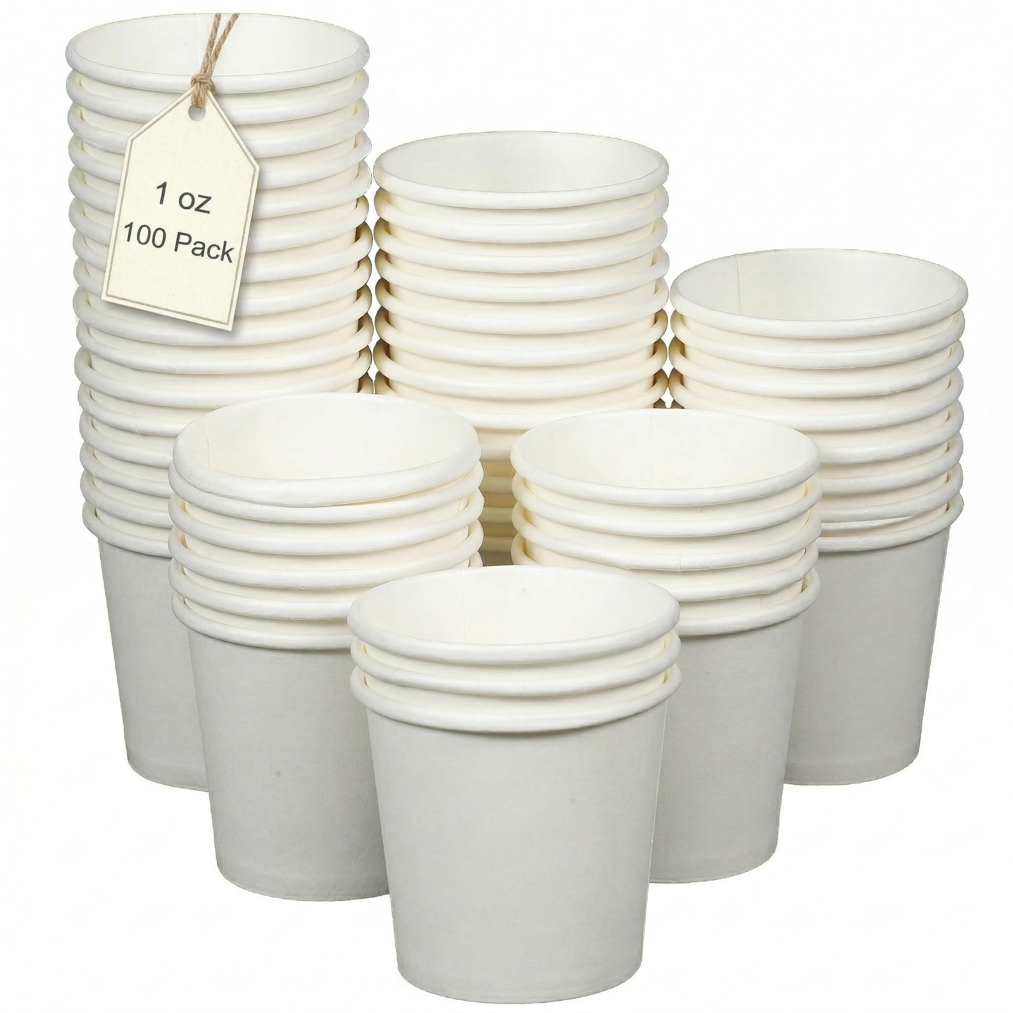 JECOMPRIS Disposable Paper Cups, 1 oz (30ml) 100 Pack White Tasting Cups for Supermarket Sampling, Small Espresso Shot Containers for Bathroom