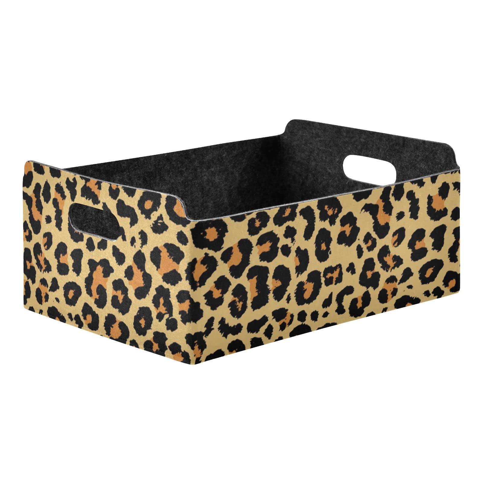 CaTaKu Foldable Storage Basket Leopard Pattern Collapsible Felt Storage Bins with Handle Drawer Organizer Bin Cube Shelf Box for Organizing Closet
