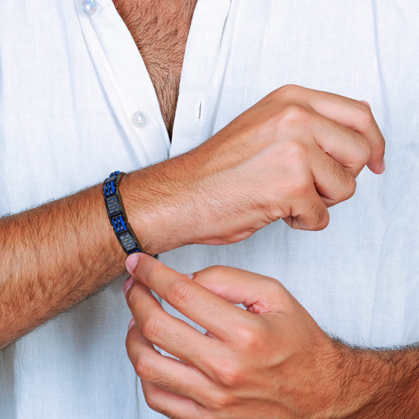 JEROOT Pulsera Magneticas de Titanio, Pulsera magnética para Hombres con 44 imanes Pulsera Ultrarresistente Brazaletes de Longitud Ajustable con herramienta de Medición para