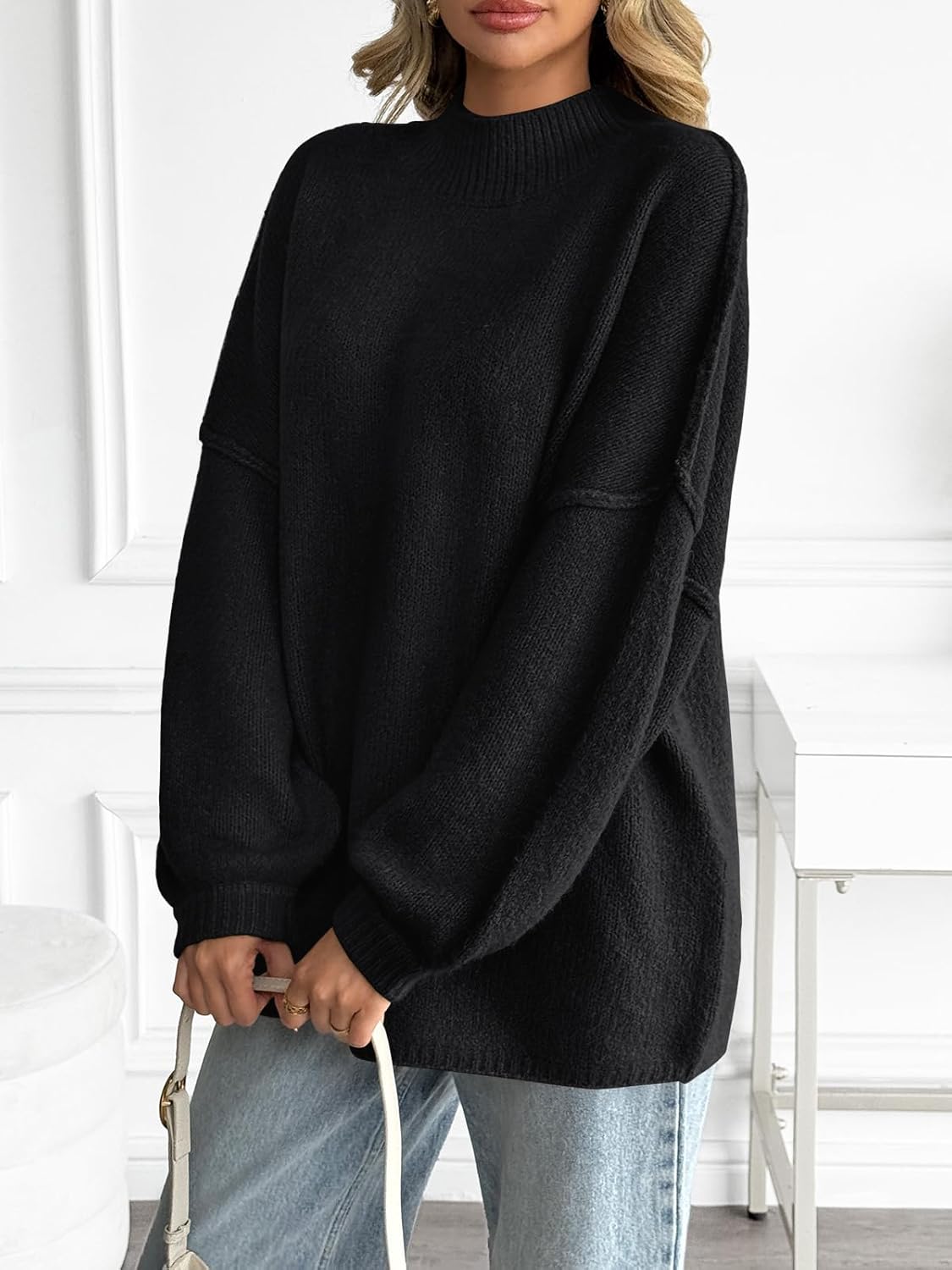 LILLUSORY Oversized Chunky Sweaters for Women Mock Turtleneck Long Pullover Top 2025 Fall Winter Casual Knit Fashion Clothing - Image 3