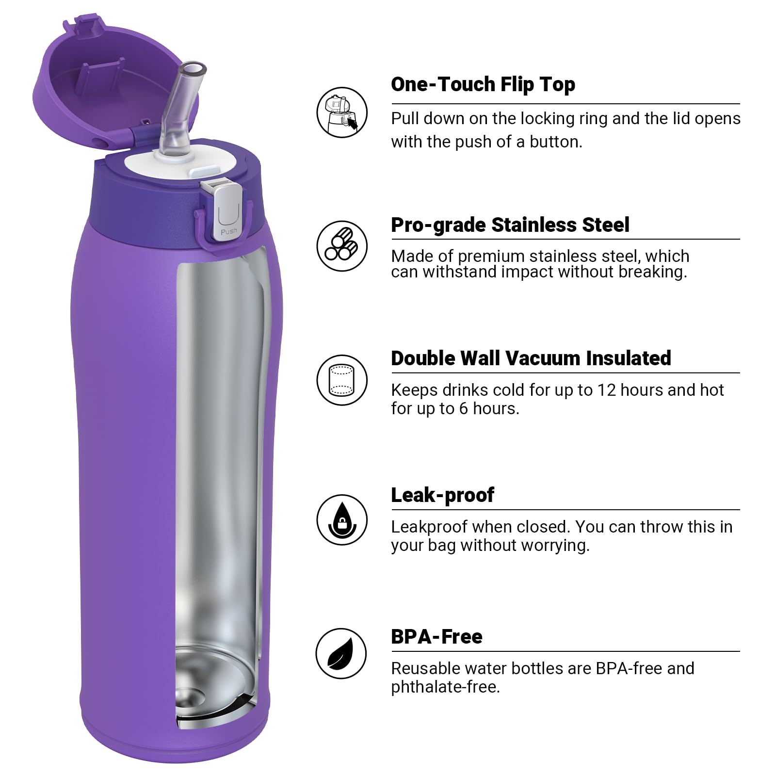 Super Sparrow Borraccia Termica Cannuccia, Borraccia in Acciaio Inox - 350ml, 500ml, 750ml, 950ml - Senza BPA Tazza Borracce Termiche, Bottiglia Termica per Bambini, Scuola, Sportiva