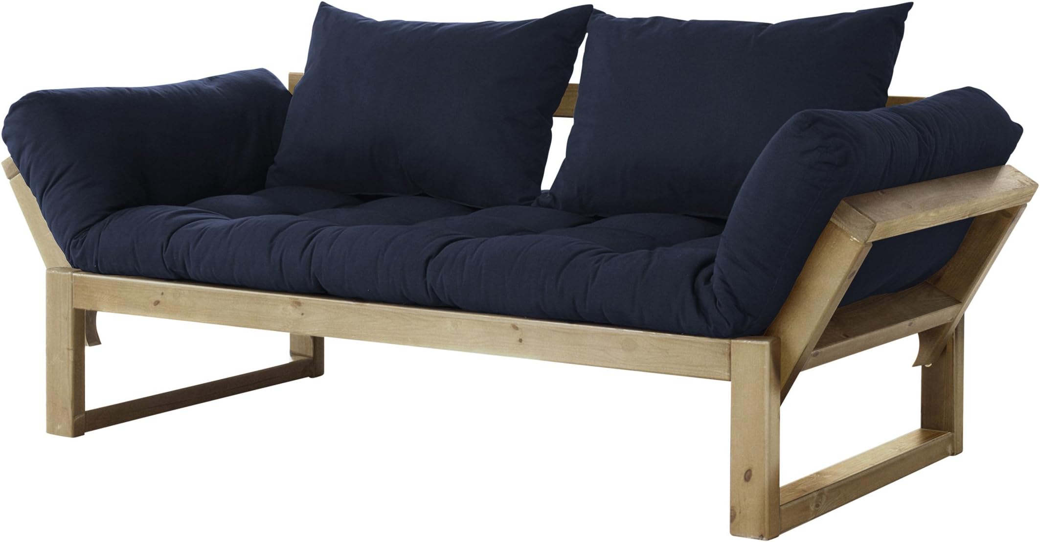 Edge Convertible Futon Sofa/Bed, Natural Frame, Navy Mattress