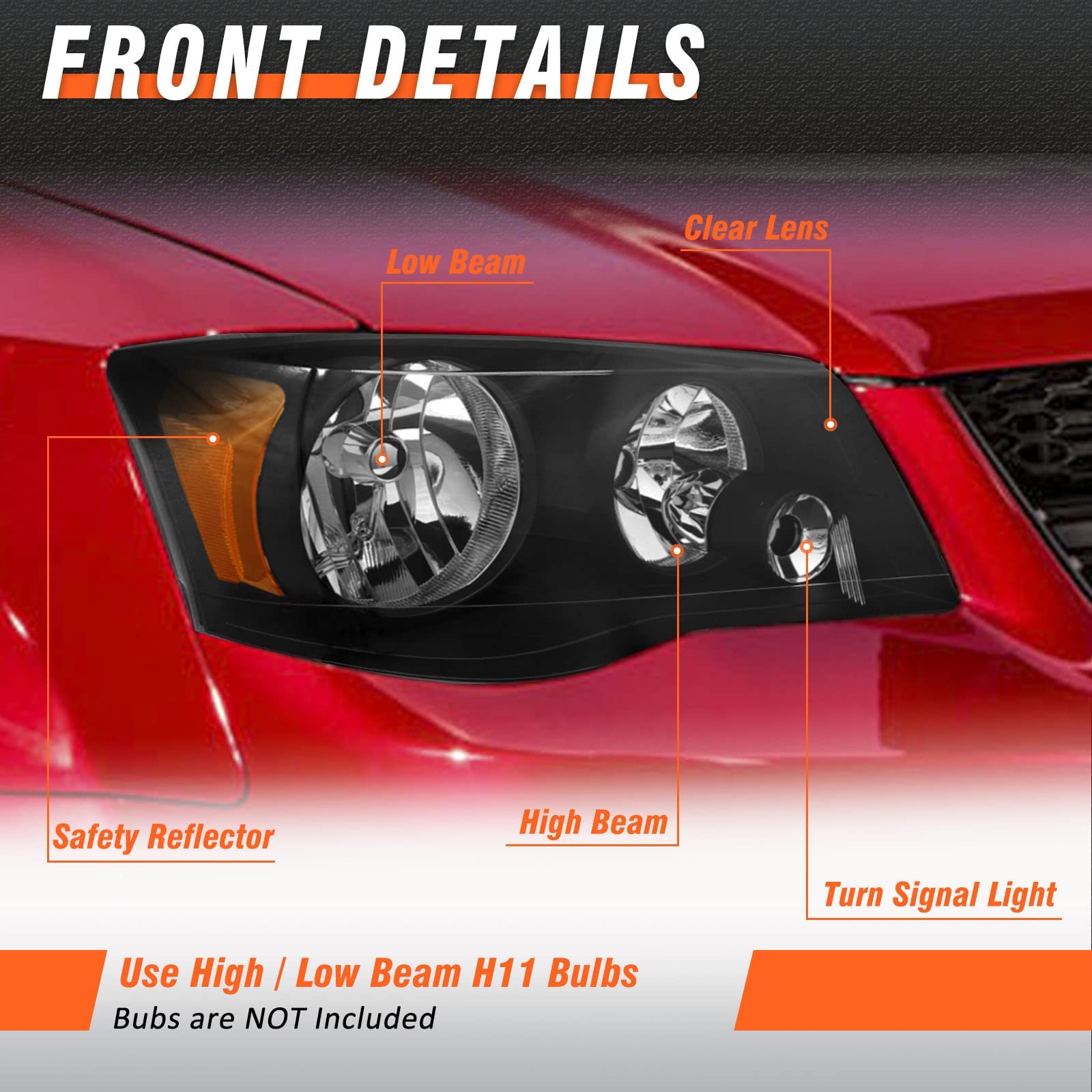 AXLAHA Dodge Grand Caravan 2011 2012 2013 2014 2015 2016 2017 2018 Headlights Assembly Black Housing fit for 08-16 Chrysler Town and Country Amber Reflector Replacement Driver Passenger Pair