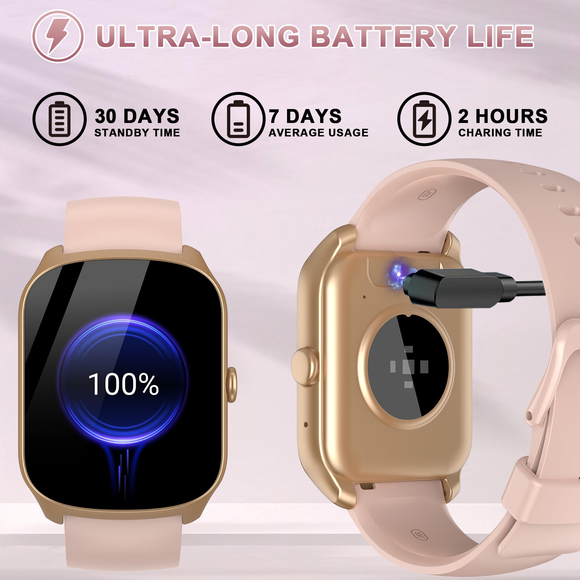 Smartwatch Uomo Donna, Schermo Curvo HD da 1,95'' Orologio Smartwatch con Effettua/Risposta Chiamate, 112 Sportive Smart Watch con Contapassi/Sonno/Cardiofrequenzimetro, Impermeabile IP68, Rosa