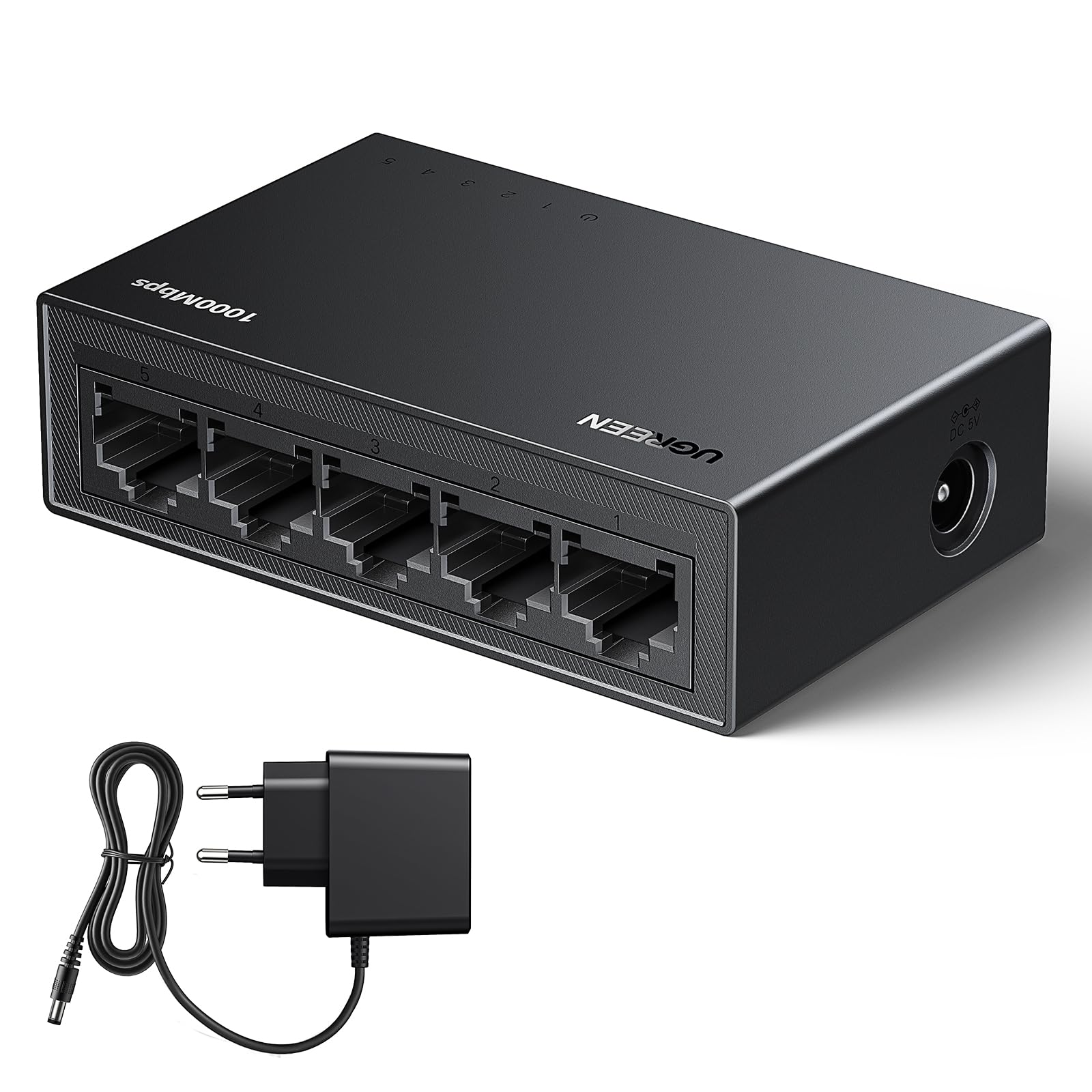 UGREEN Switch Ethernet 5 Porte Switch di Rete Splitter Gigabit Lan Velocità 10/100/1000 Mbps, Regolazione Duplex, Plug and Play, Hub Ethernet RJ45 per TV/Laptop/Switch/Router/Monitor