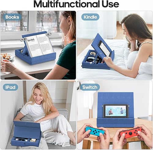 Miniatura 7 de KDD Soporte de libro para leer con almacenamiento, soporte de almohada ajustable multiángulo para tableta, para regazo, cama, escritorio y sofá,