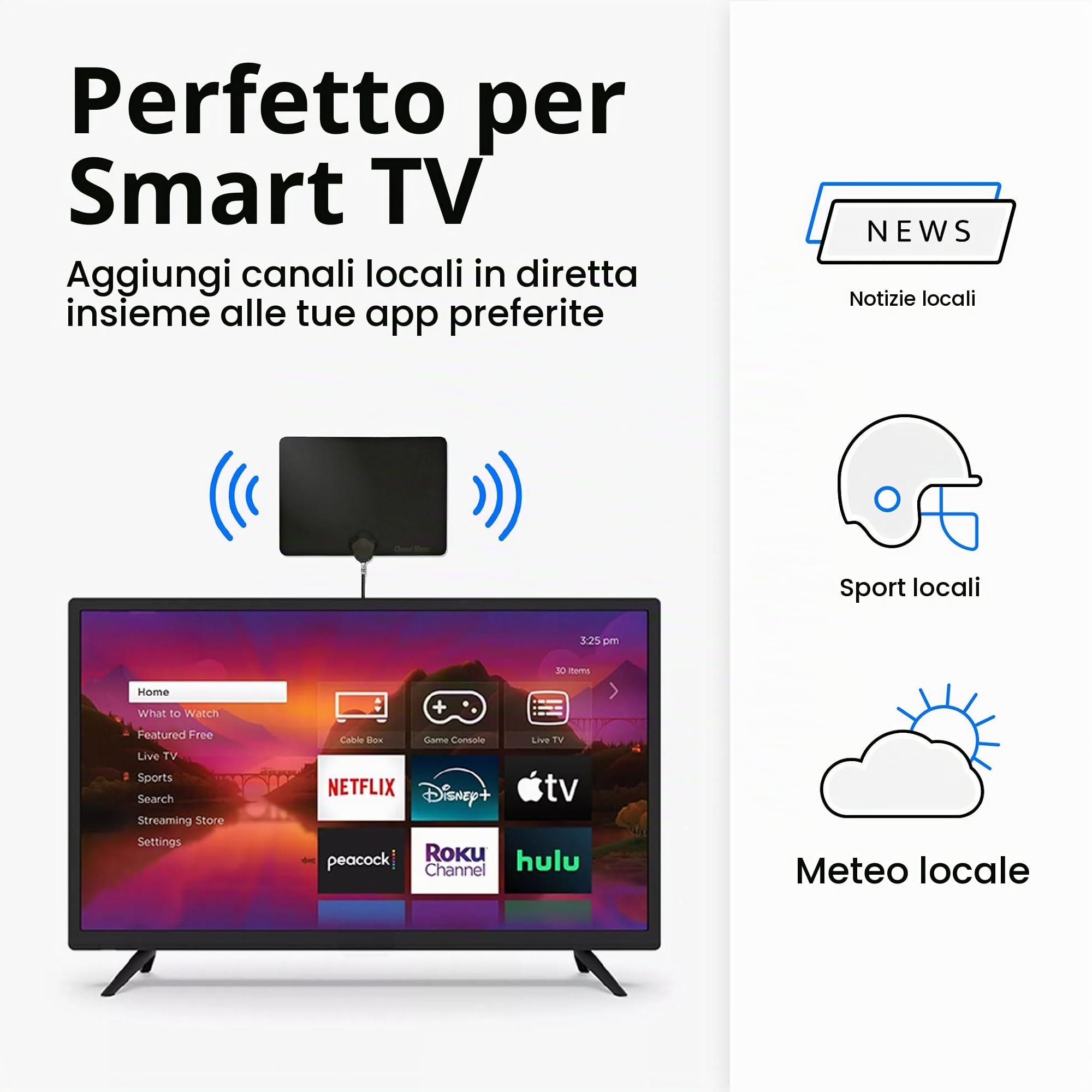 Channel Master FLATenna Duo CM-4001HDBW - Antenna TV per interni, ultrasottile, portata 35 miglia, colore: Nero o Bianco