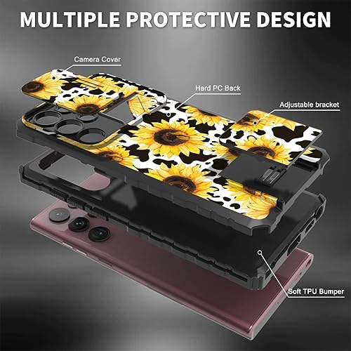 Miniatura 2 de Funda para Samsung Galaxy S22 Ultra con cubierta deslizante para cámara y soporte de doble capa de PC duro TPU suave a prueba de golpes Funda de