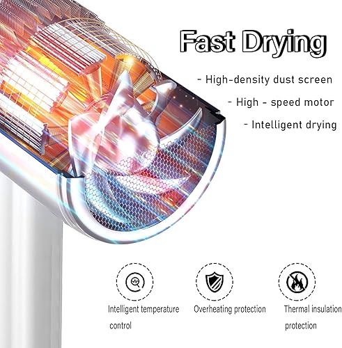 Miniatura 8 de Secador de pelo de peluquería con soporte de pared iones negativos de luz azul Secado rápido, secador de pelo de alta potencia para el hogar y