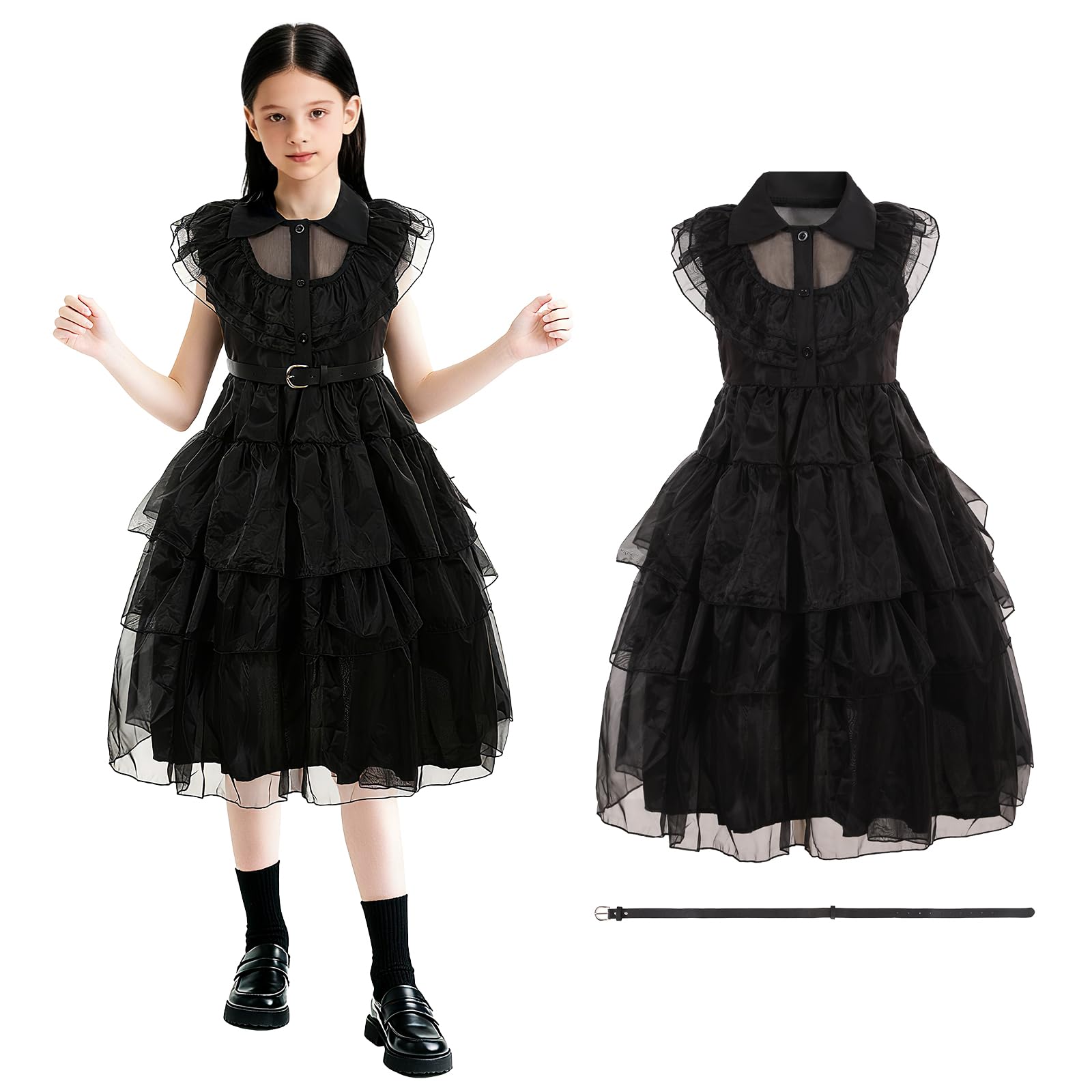 JoyinTcos Wed Costume for Girls, Addm Family Dress Black Tulle Cosplay Outfit Gothic Halloween Carnival Cosplay Party