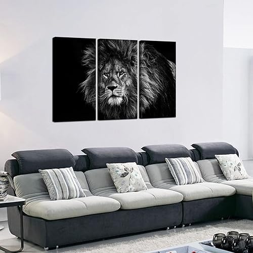 Miniatura 3 de LevvArts Lienzo decorativo para pared, diseño de animales en blanco y negro, cuadro de animales salvajes, arte moderno de 3 piezas para decoración