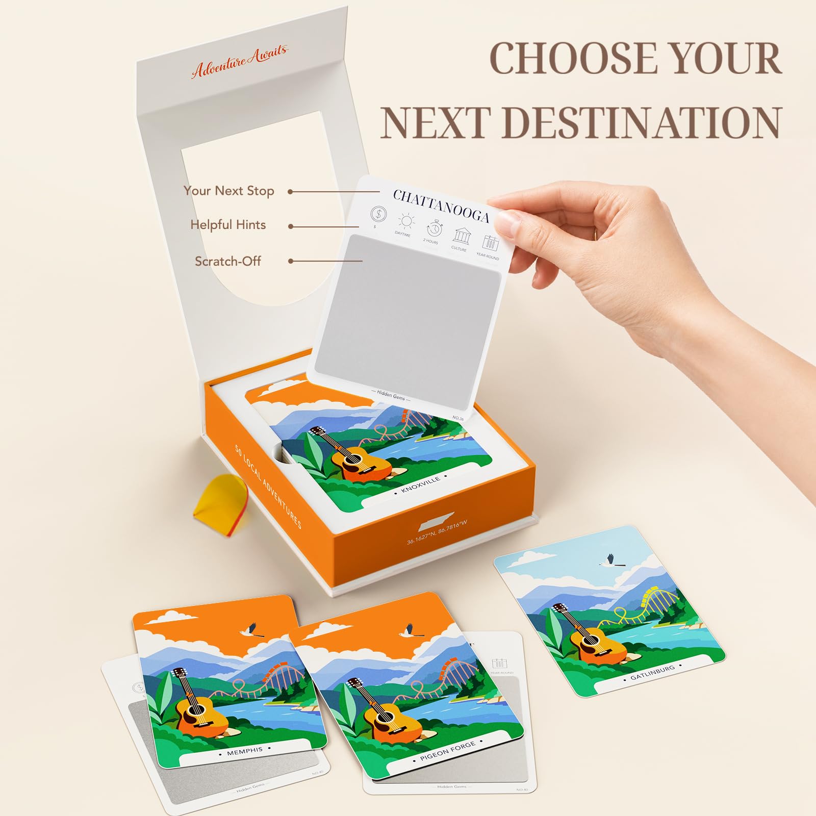 Tennessee Adventure Bucket List Cards, 50 carte da grattare per Stato | Gemme nascoste locali uniche, 2026 Schede elenco secchio fuori dal ritmo, Regali del Tennessee per coppie e famiglie