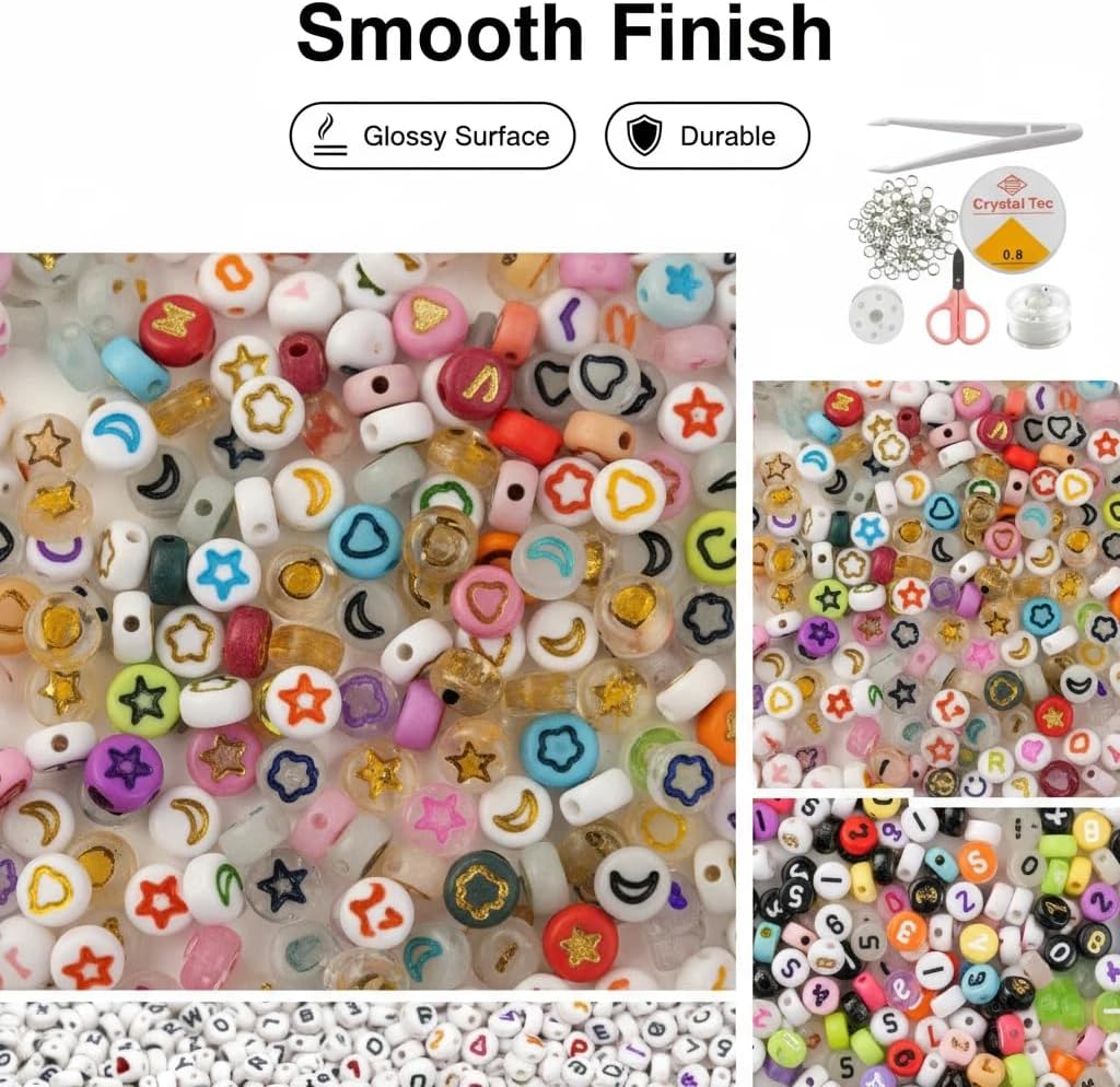 HardyGuo 5000 Pcs Letter Beads, Colorful Boxed, 12 Colors Individually Packaged with Star, Expression & Pattern, DIY Bracelet Making Supplies (Small Square Box with Mixed Letters)