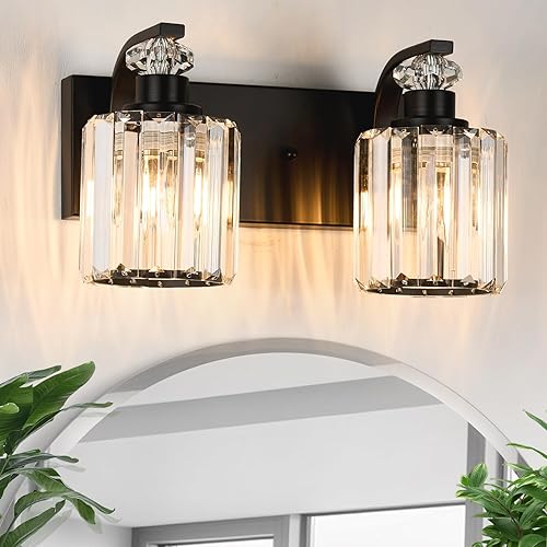 Lámparas de baño negras con pantalla de cristal K9, iluminación de baño sobre espejo, luces de tocador para sala de estar, dormitorio, baño,