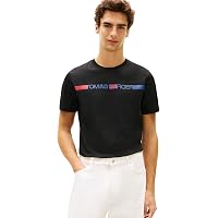 Tommy Hilfiger Uomo T-Shirt Maniche Corte Brand Love Stripe in Cotone