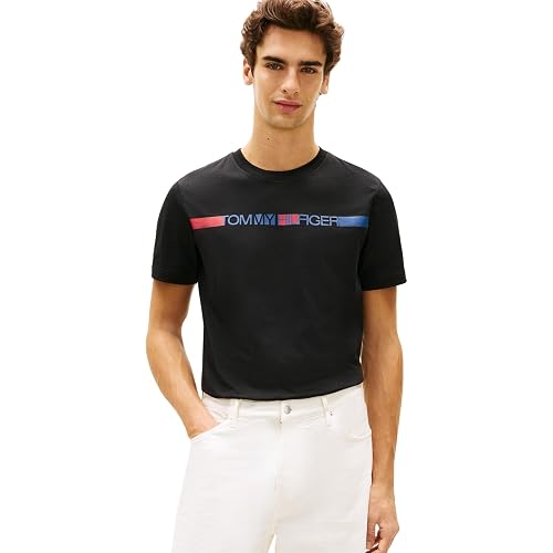 Tommy Hilfiger T-Shirt Uomo Cotone Nero Love Stripe
