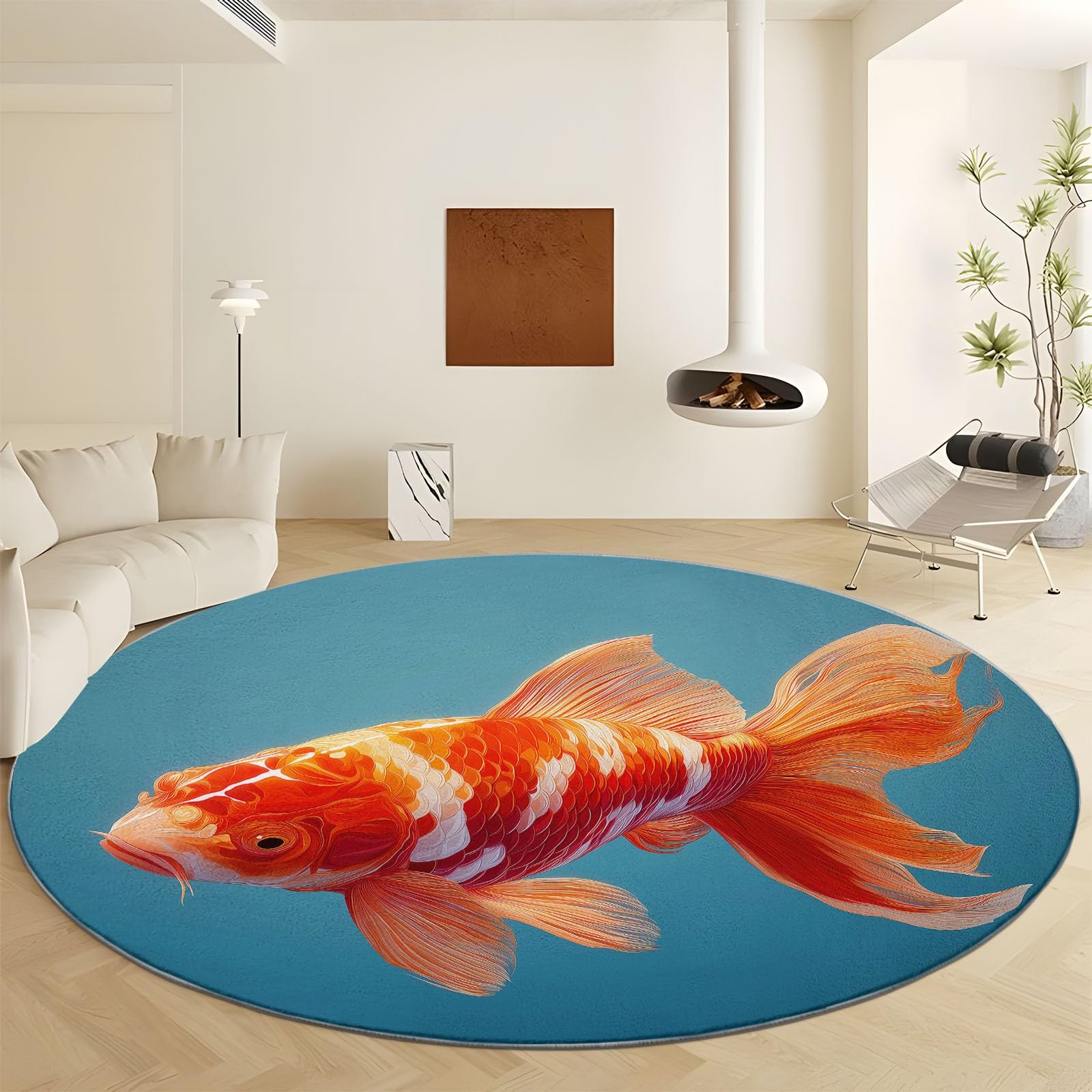 Tapis salle a manger rond motif poisson pour ambiance marine