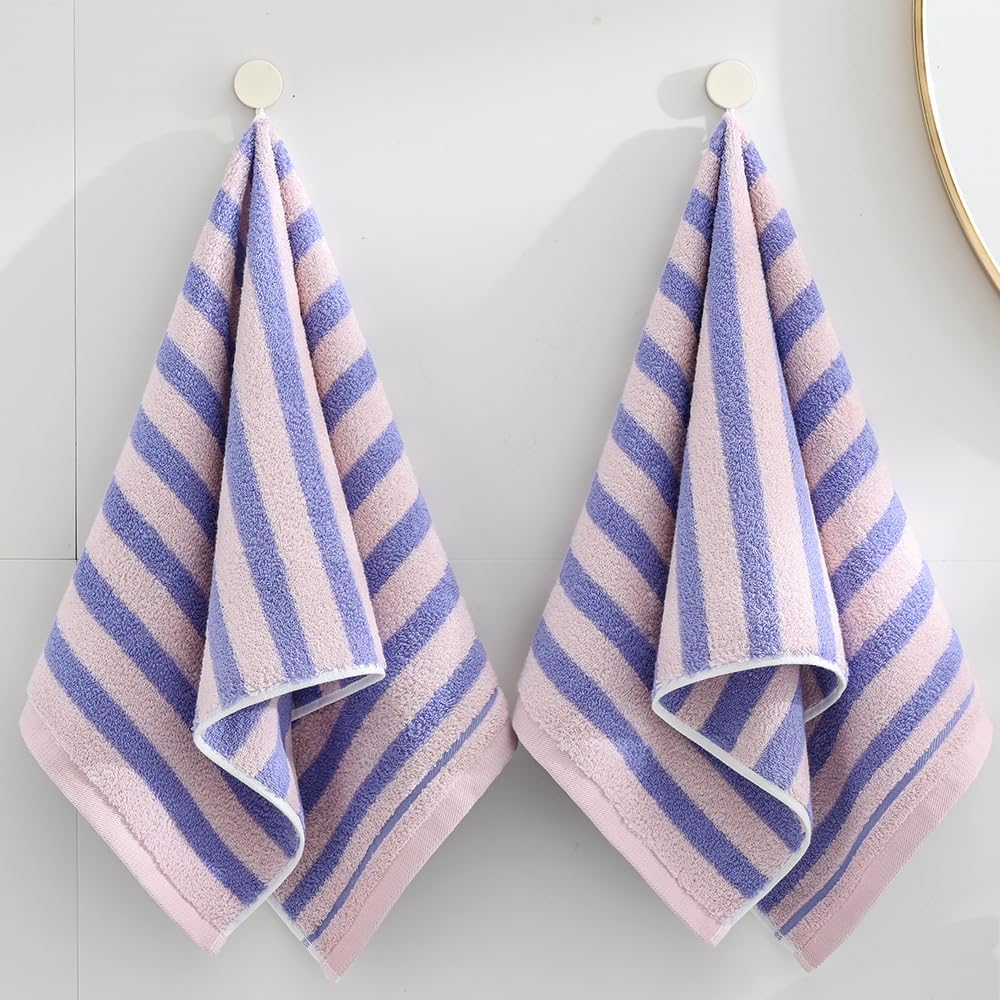 sense gnosis Stripe Hand Towel Set of 2 Soft 100% Cotton Two-Tone Pink and Purple Striped Light Weight Highly Absorbent Quick Dry Hand Towels for Bathroom Valentines Day Gifts 13 X 29 in - Image 3