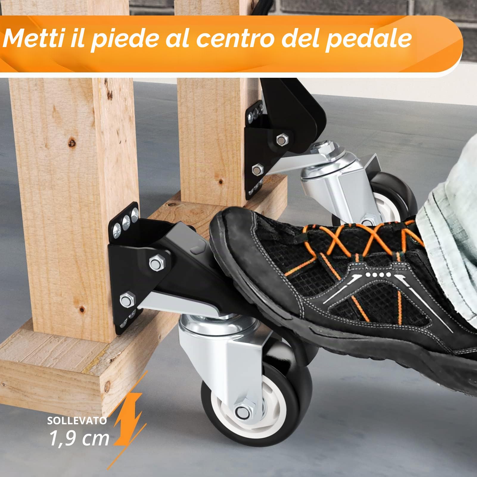 SOLEJAZZ Kit ruote per banco da lavoro 400KG Ruota per banco da lavoro retrattile per impieghi gravosi Ruote in uretano con telaio in acciaio, schema di installazione bonus, confezione da 4