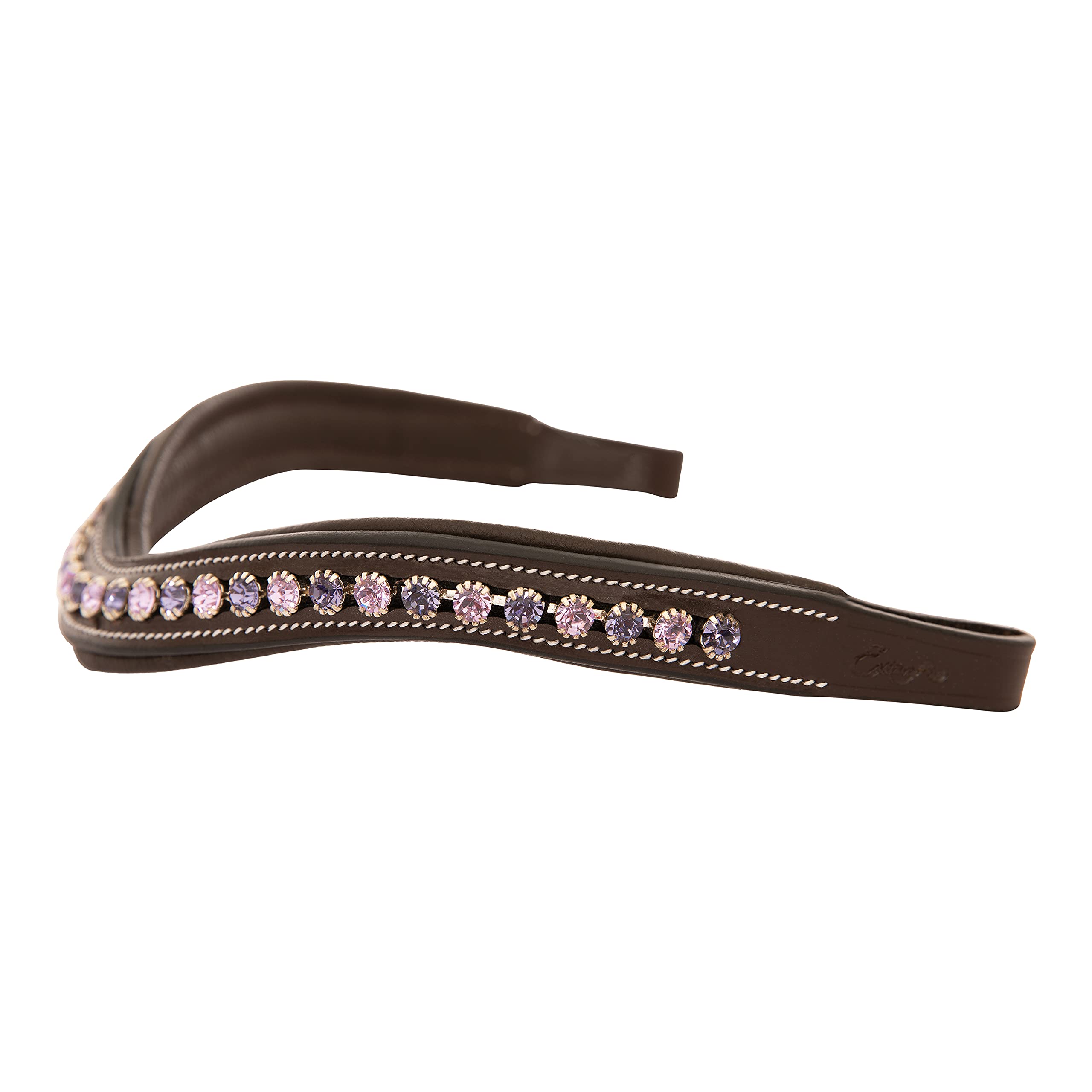 ExionPro Curved Padded Bling Crystal Leather Browband for Horse Bridles | Diamond Decorated Bling English Dressage Browbands | Crystal Color- Tanzanite & Violet