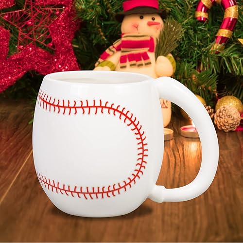 Miniatura 8 de Taza de café de béisbol, regalo de Navidad novedoso para hombres, mujeres, todos los amantes del deporte, 14 onzas, color blanco