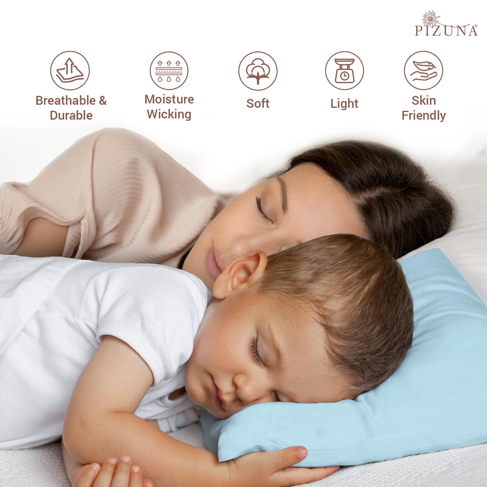Pizuna Toddler Crib Pillow Cases 33x46cm Baby Blue, 2pc 400 Thread Count 100% Long Staple Cotton Luxurious Sateen Weave Baby Small Pillow Cases For Crib Bed By — view 2