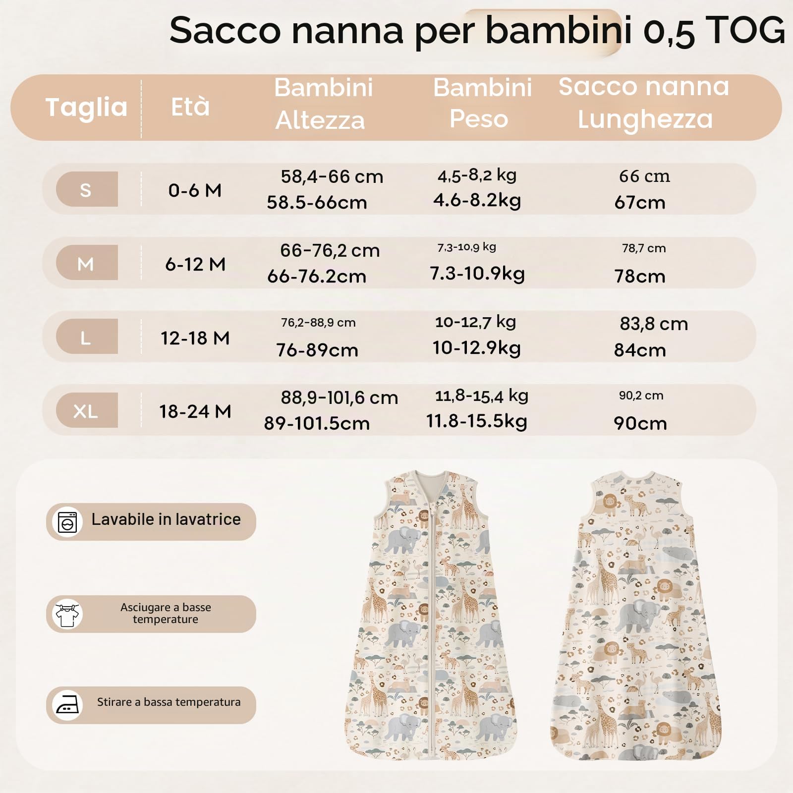 Unnivoll Sacco Nanna Estivo 0-6 Mesi 0.5 Tog 100% Cotone Neonato