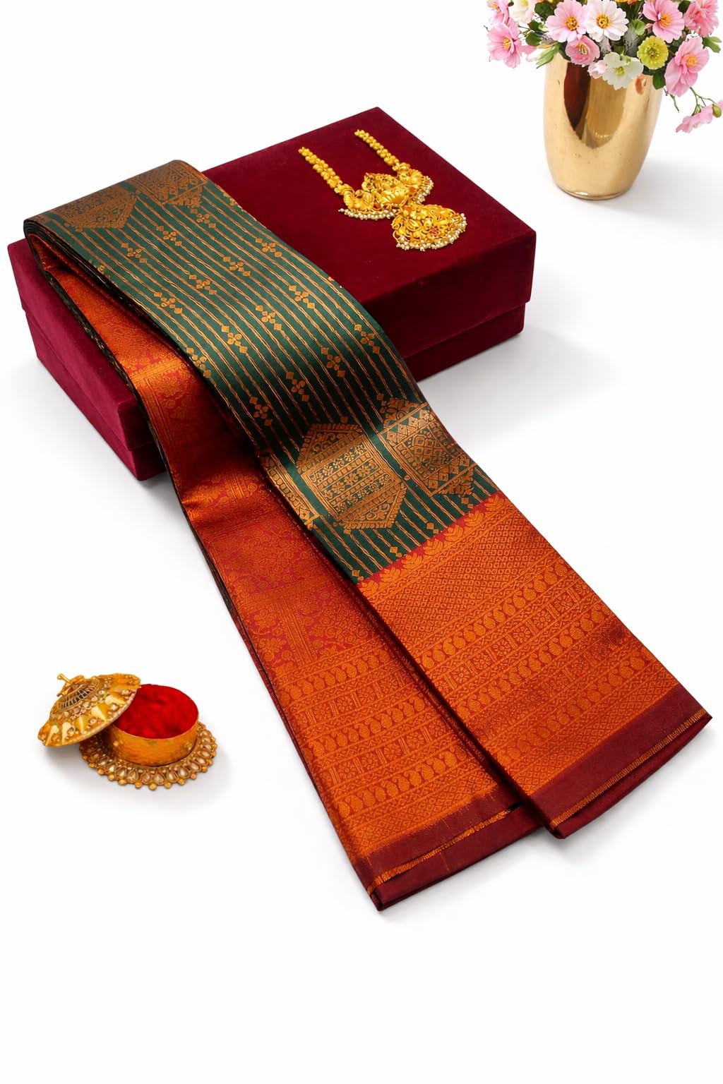 Kubera Pattu Saree for Women | Vaira Oosi Design | Traditional Ethnic Wear | Soft Silk Blend | Unstitched Blouse Piece | Wedding & Festival Collection-picture-42