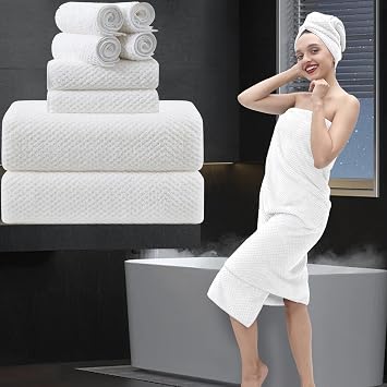 8 Piece Bath Towel Set White |2 Large Size Bath Towel Sheets, 2 Hand Towels and 4 Pouches| 600GSM Ultra Soft Luxury Premium Towel Set High Absorbent Quick Dry Hotel Towel Collection