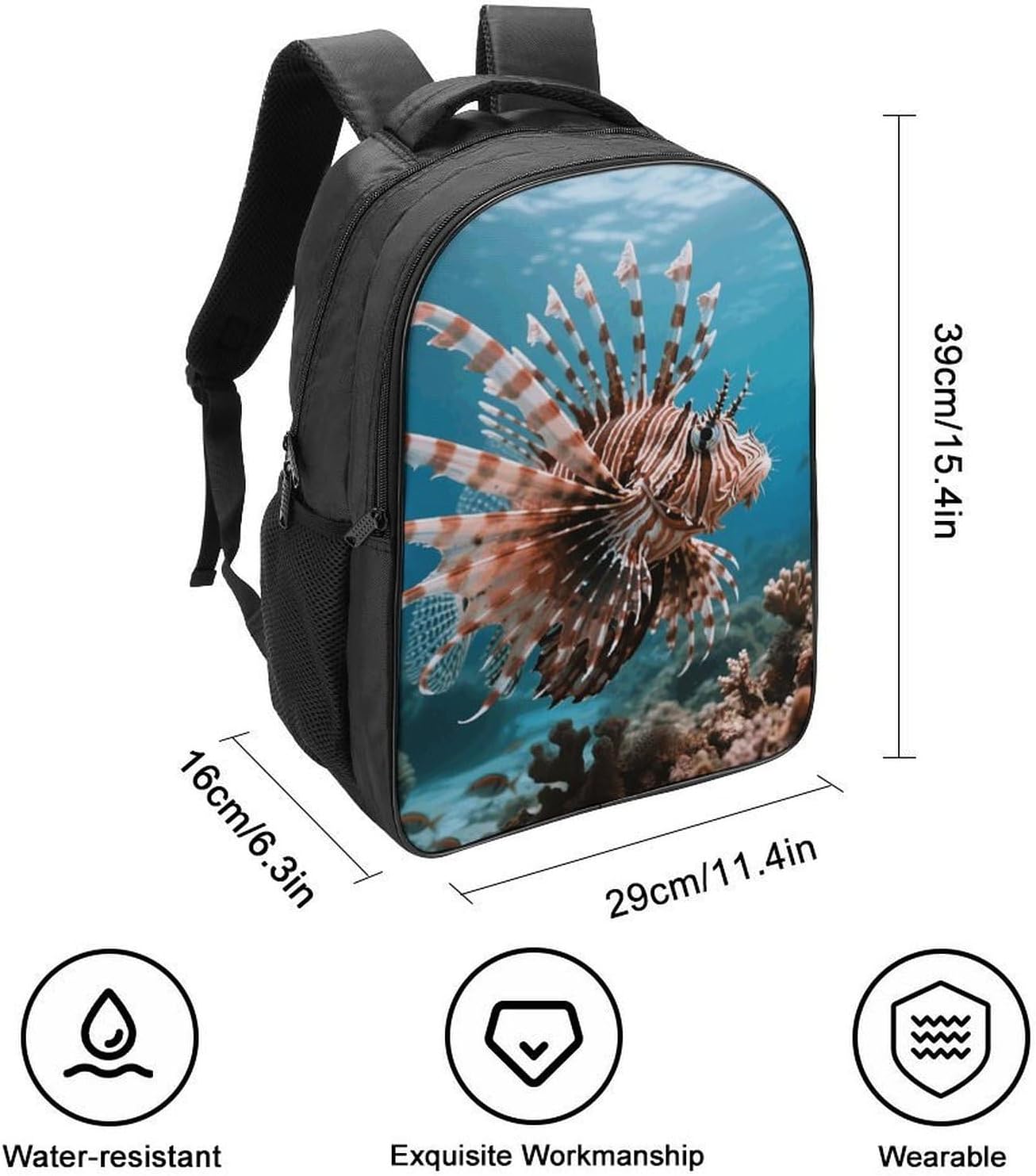 16 Inch Lionfish Laptop Backpack Water Resistant Travel Rucksack Outdoor Lightweight Casual Commuter Daypack for Business Hiking Camping Cycling Climbing Weekend Trips image 2