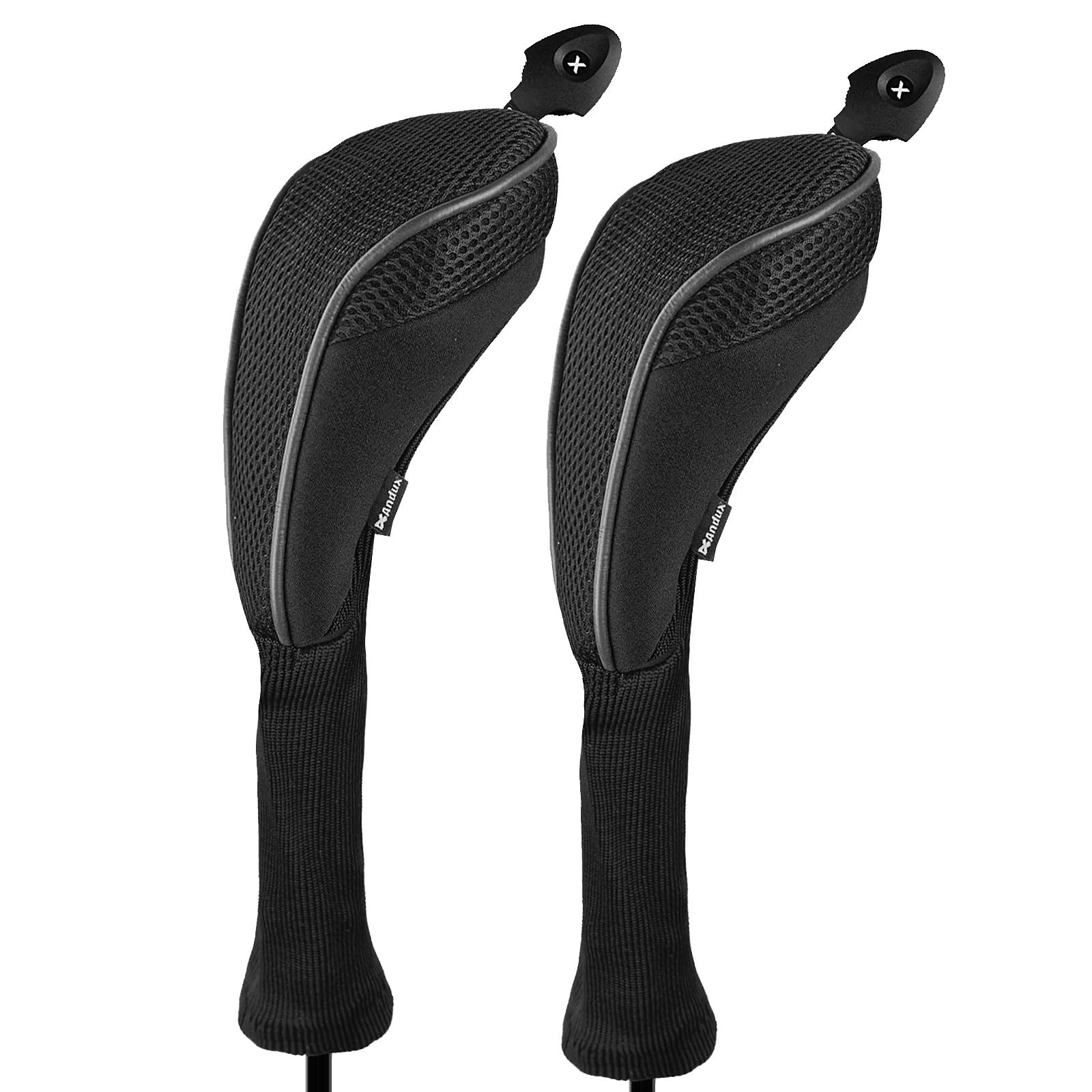 Andux 2 Pack Cuello Largo Cabeza de Palo de Golf híbridos Fundas Intercambiables nº Etiqueta CTMT-01, Negro