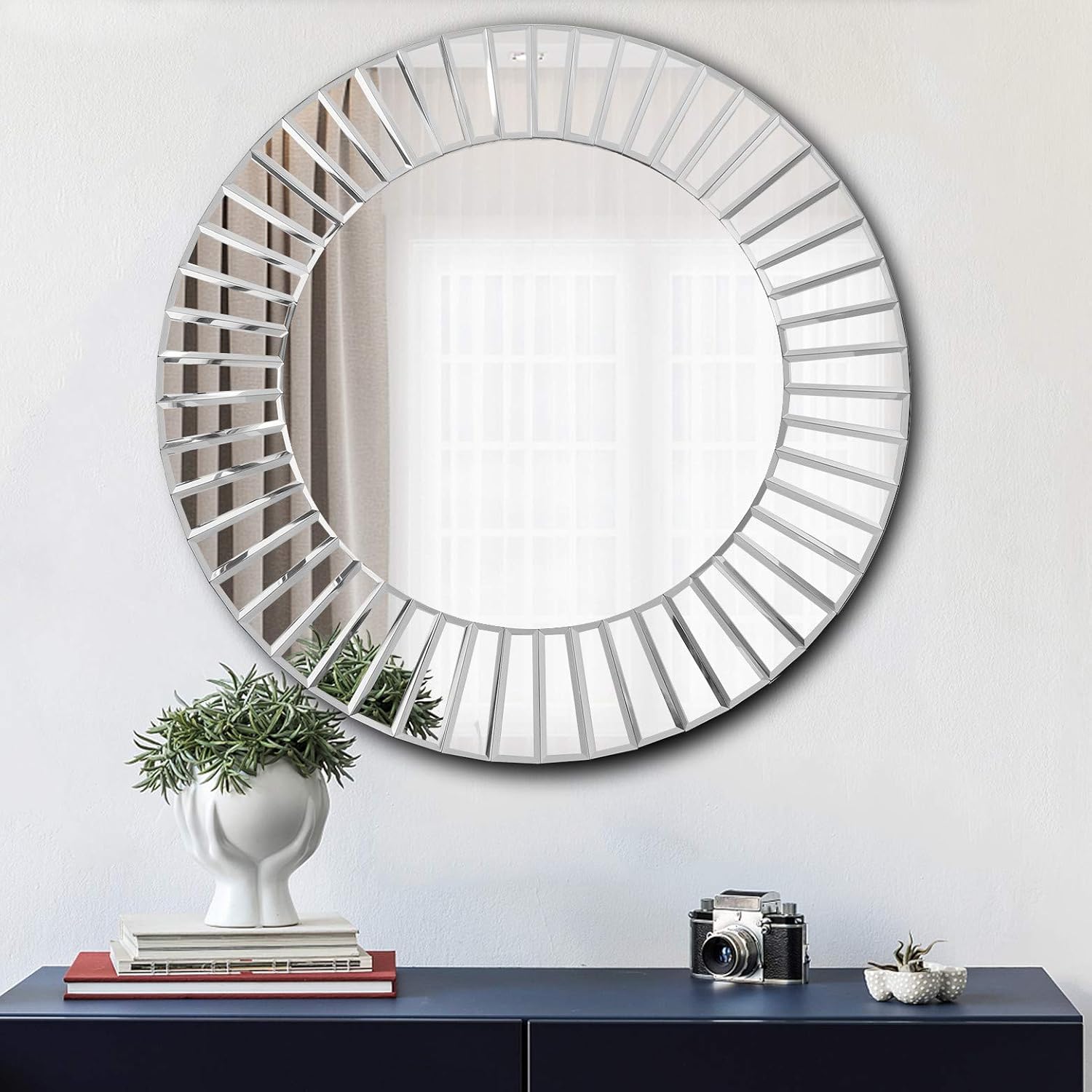 Best Seller Hlartdecor Beveled Mirror/Polished Mirror for Wall Decorating,Round,Silver(23.6X23.6inches).HFY Wall Decorative Sun Shape Mirror.