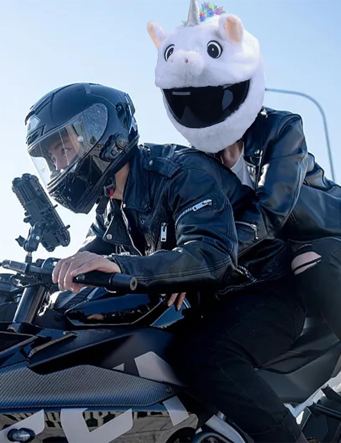 Housse de casque de moto en peluche licorne pour hommes et femmes, motif licorne, blanc