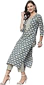 ANNI DESIGNER Women's Cotton Blend Straight Printed Kurta with Pant Set (Tbh Blue_L_Blue_Large)