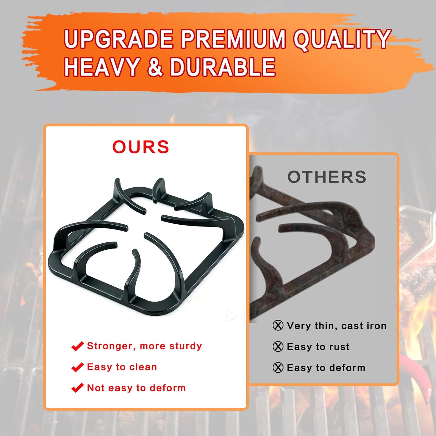 316202405 Stove Grate Replacement Parts for Frigidaire Kenmore Stove Parts General Electric Gas Range Parts Stove Surface Top Grate Metal Steel Rack (4 Pack)