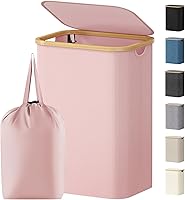 Vista 26 de Lifewit Cesta de lavandería de 80 litros con tapa, cestas de ropa para lavandería con asas de bambú y una bolsa de lavandería extraíble, cesta