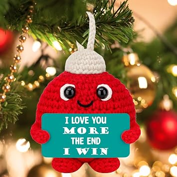 Handmade Crochet Christmas Tree Ornament for Women & Men - Funny I Love You More, The End, I Win Cozy Small Gifts for Couples, Lovers - Romantic Holiday Decoration Keepsake