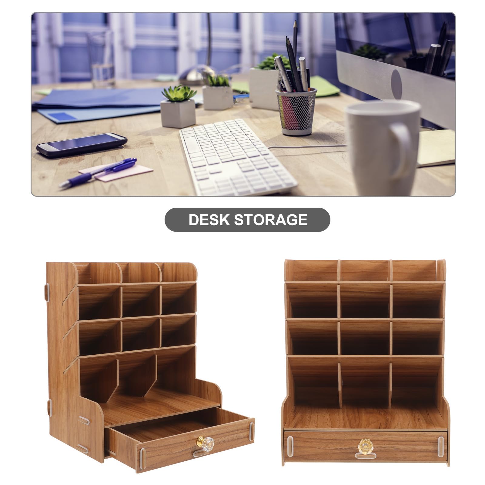 Portalápices de Madera Compacto y Sólido Diseño Simple y Limpio para Escritorio, Organizador de Bolígrafos Práctico Adecuado para Oficina y Mesa