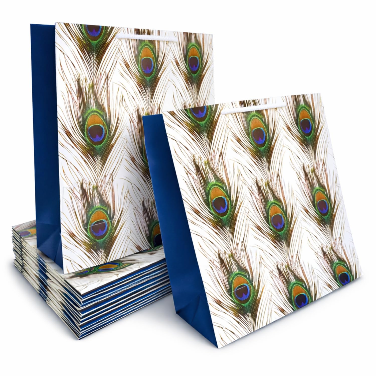 IncyWincy Paper Gift Bags (Pack of 10), Peacock Feather Design Goodies Bag for kid's Birthday, Colorful Treat Bags, Medium Carry Bags (25cm X 20cm X 10cm)-image-39